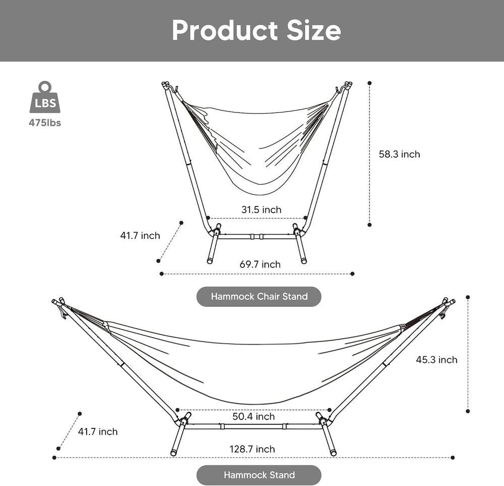 SUNCREAT 2-in-1 Convertible Extra Large Hammocks with Stand, Light Gray