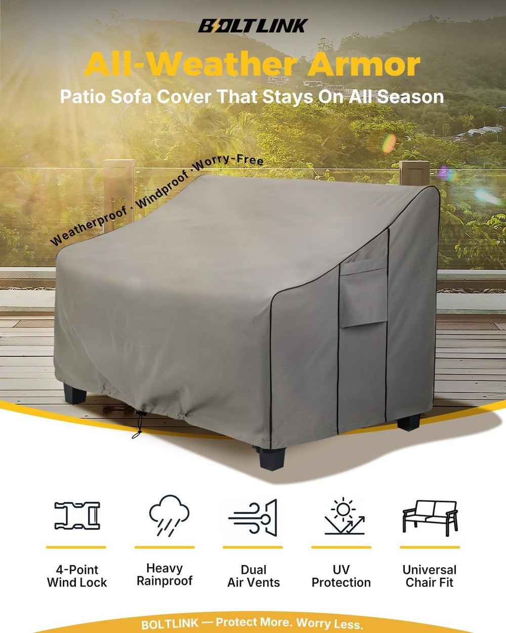 Patio Sofa Cover Waterproof, Heavy Duty, 62x38x35 in, 2-Seater