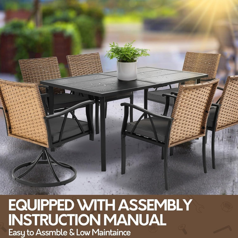 7-Piece Patio Dining Set for 6, Outdoor Dining Set with Wicker Swivel Patio D...