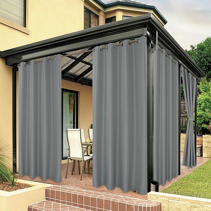 BONZER Waterproof Outdoor Curtains for Patio Porch Pergola Cabana Light Filte...