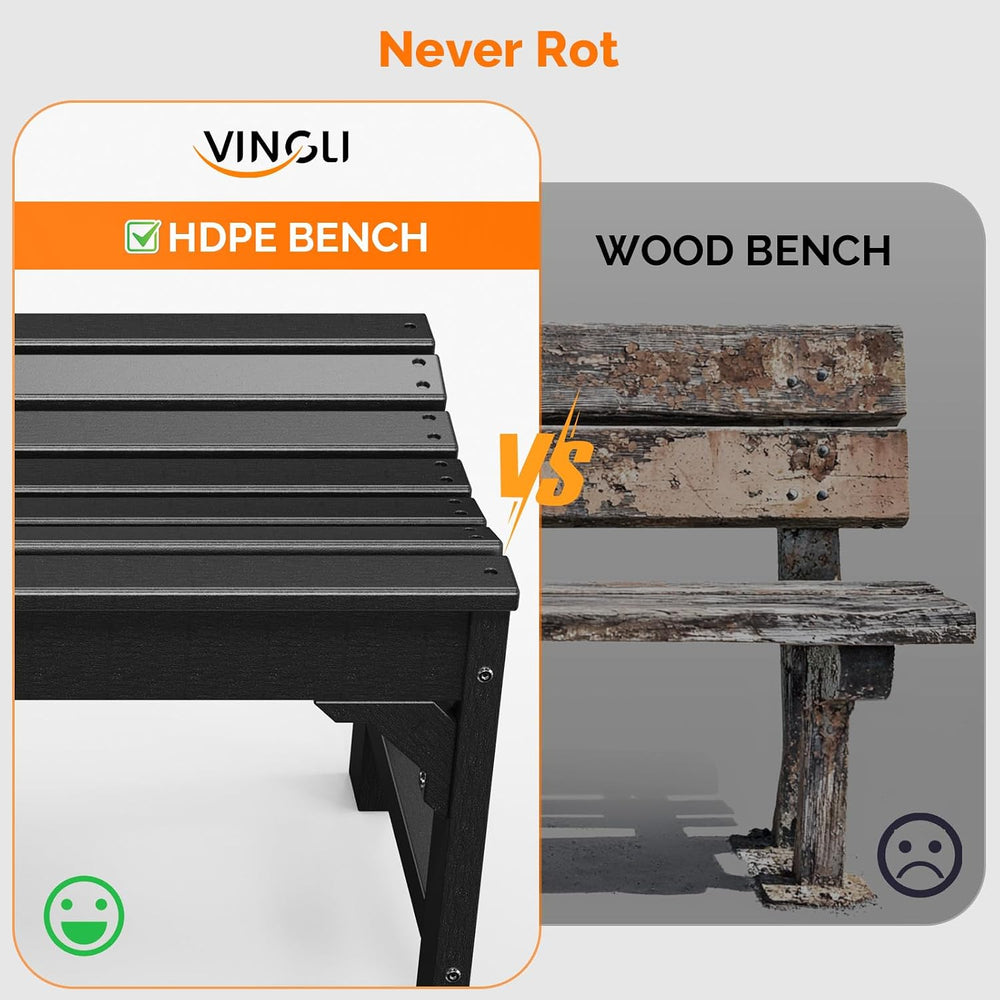 VINGLI Outdoor Bench Garden Bench HDPE Porch Bench, All-Weather Patio Bench, ...