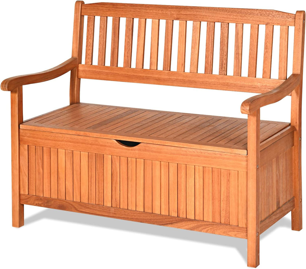 S AFSTAR Outdoor Patio Bench with Storage Box, 33 Gallon Storage Bench Deck B...