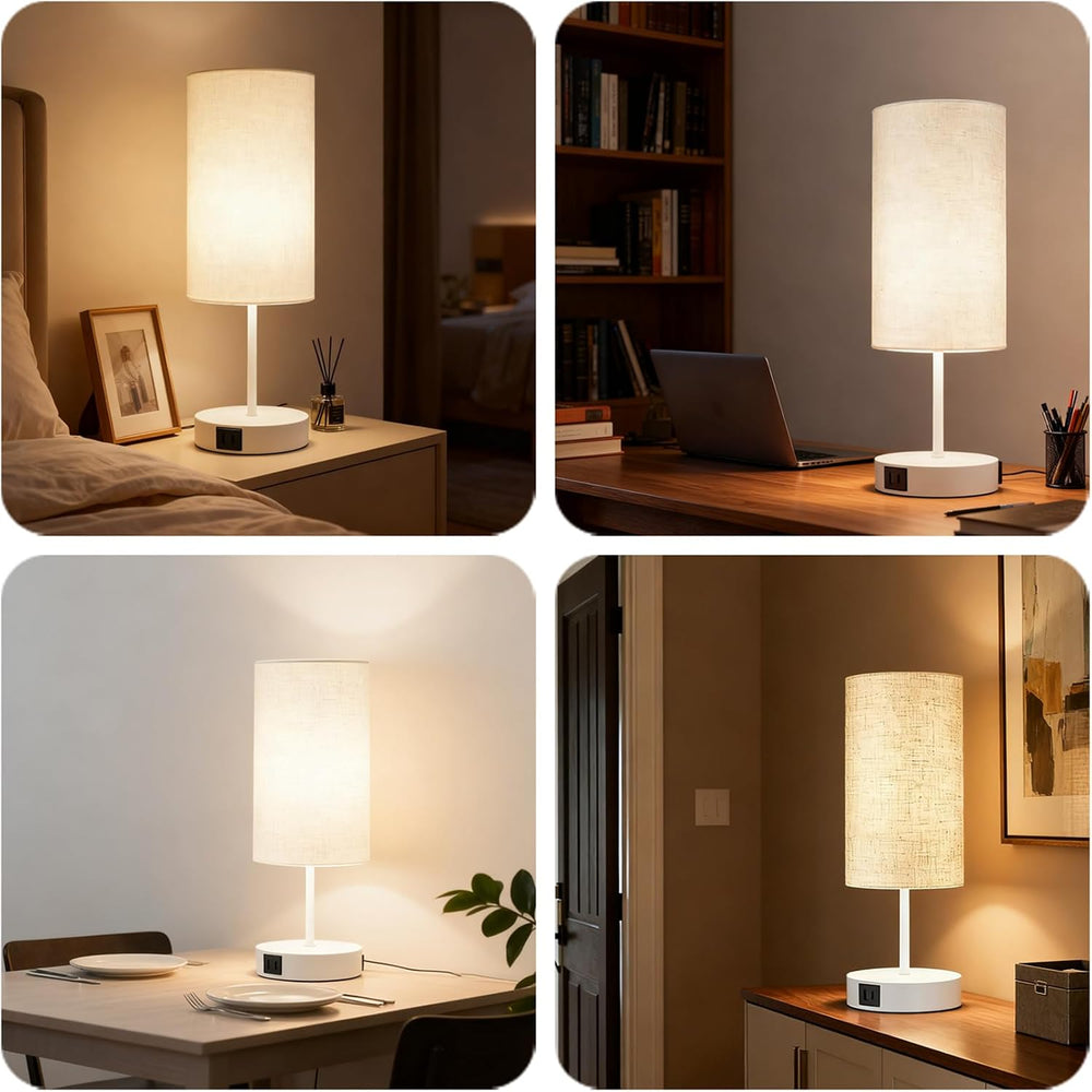 HiBay 2-Set Touch 3-Way Dimmable Table Lamps with Charging Station, White