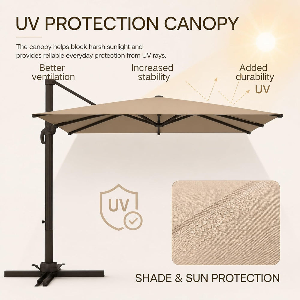 Kingdura 9' X 9' Cantilever Patio Umbrella, Large Rectangular Aluminu...