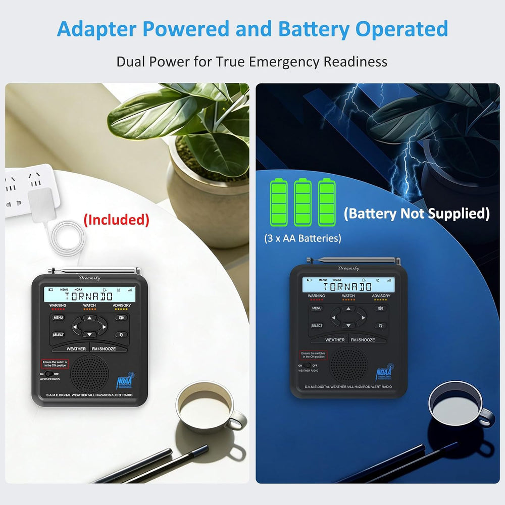 DreamSky Weather Radio NOAA Alert with Battery Backup & FM Radio for Home