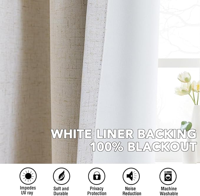 H.VERSAILTEX Linen Curtains 100% Blackout Curtains for Bedroom 84 inch Long F...