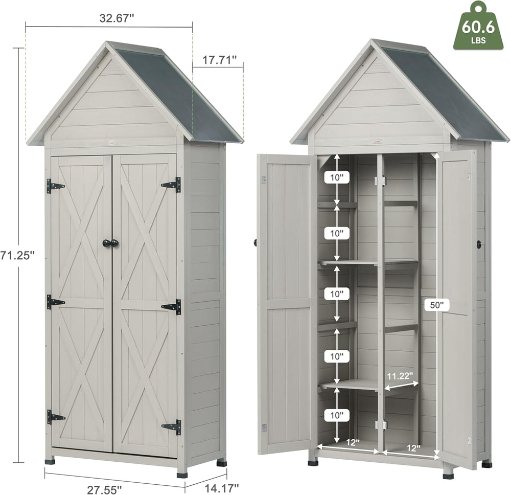 Outdoor Storage Shed with Floor & Adjustable Shelves, Wooden Garden Tool ...