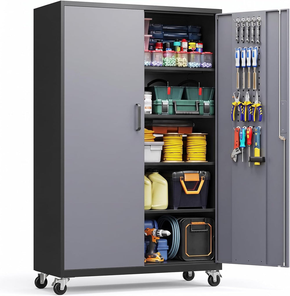 Yizosh Wide&Deep Metal Garage Storage Cabinet,71" Gray Black Tools C...