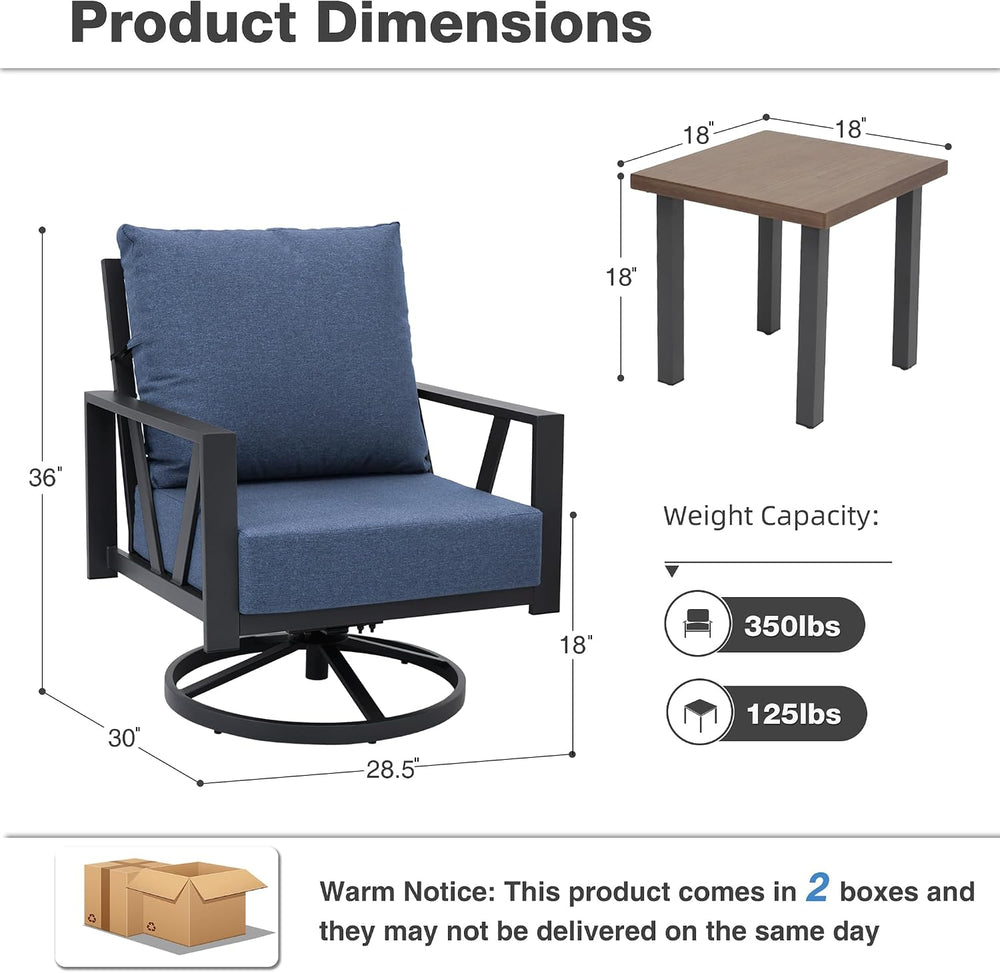 Patio Swivel Rocking Chairs Set of 2 with 6 Inch Cushion,Blue