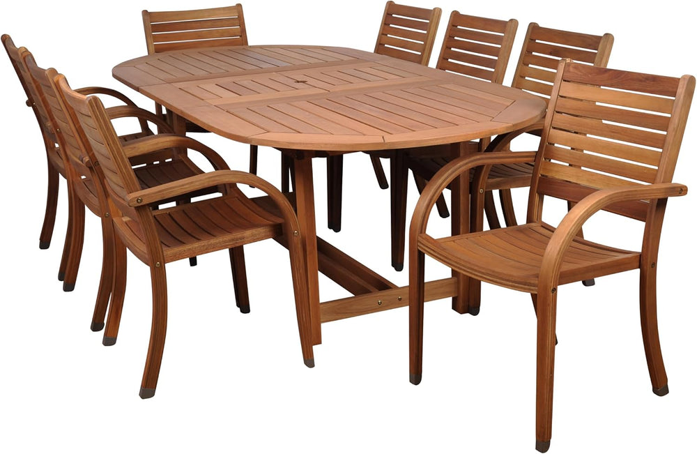 Amazonia Arizona 9 Piece Oval Outdoor Dining Set | Eucalyptus Wood | Durable ...
