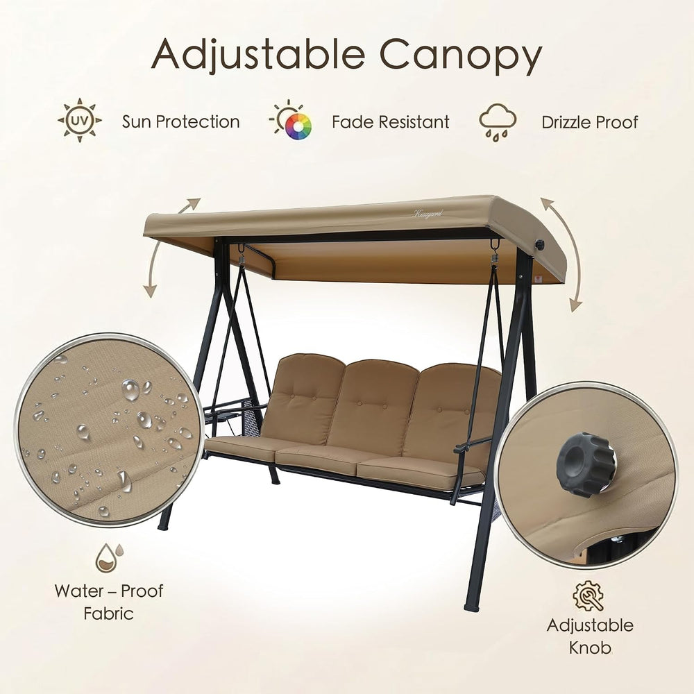 Kozyard Herbert Deluxe 3-Seat Patio Porch Swing Chair with Stand