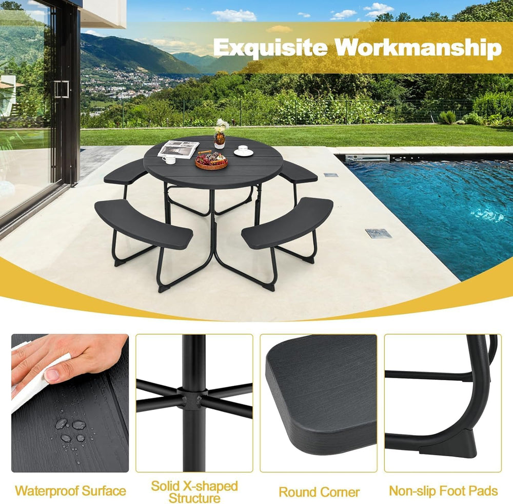 Round Picnic Table for Outdoors, 8 Person Outdoor Picnic Tables & Benches...