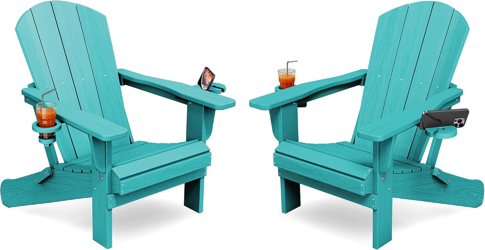 KINGYES Folding Adirondack Chair Set of 2 with 2 Cup Holders, Aruba