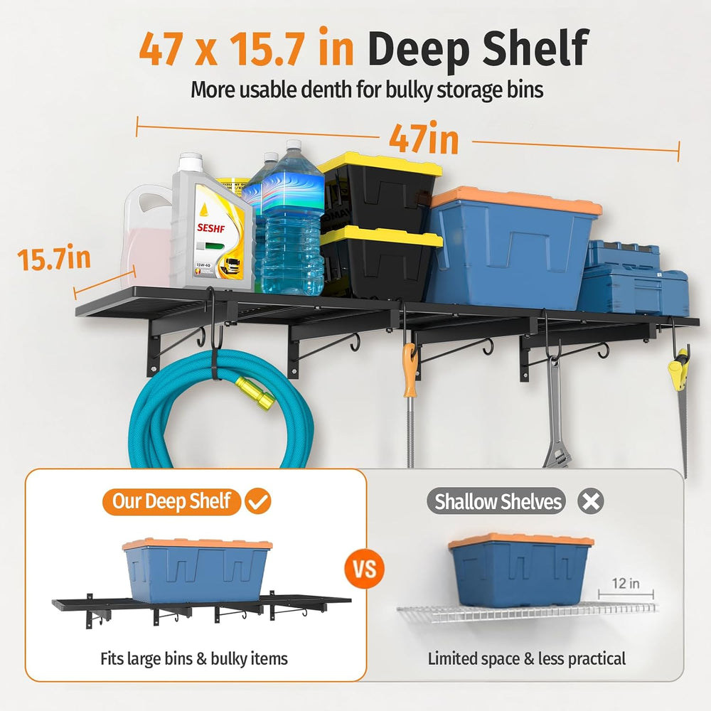 Garage Wall Shelving 2 Pack, 47 x 15.7 in Heavy Duty Garage Storage Shelves W...