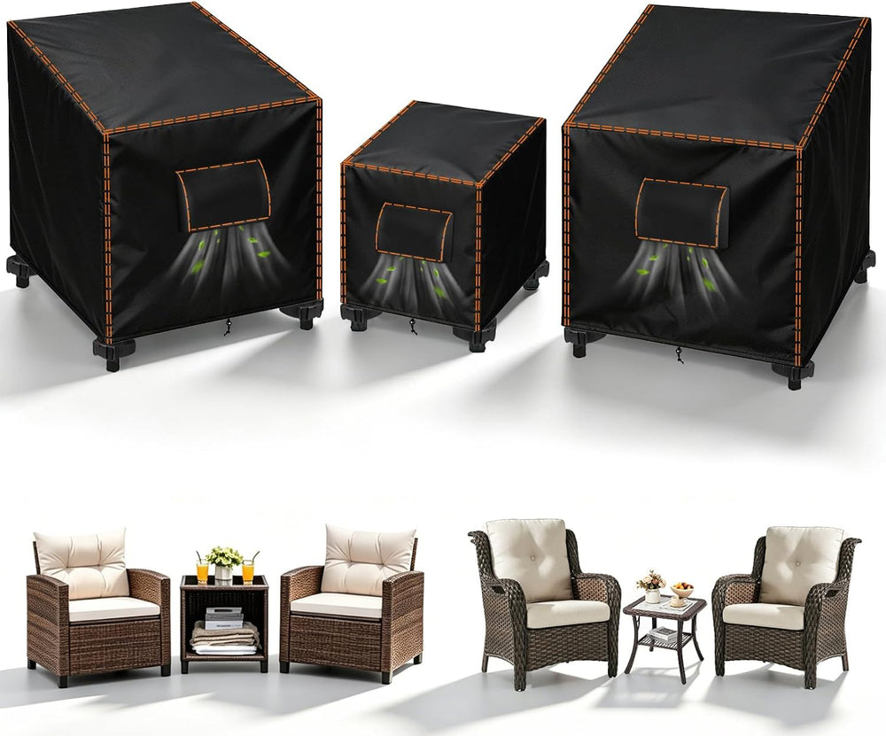 SUNICO Patio Furniture Covers 3 Piece Set,Outdoor Waterproof,Small,Black