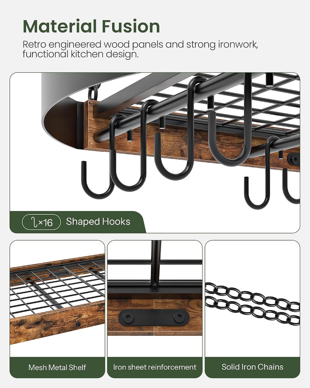CHOEZON 31.7-Inch Hanging Pot Rack, Space-Saving Pot Hanger for Kitchen, Ceil...