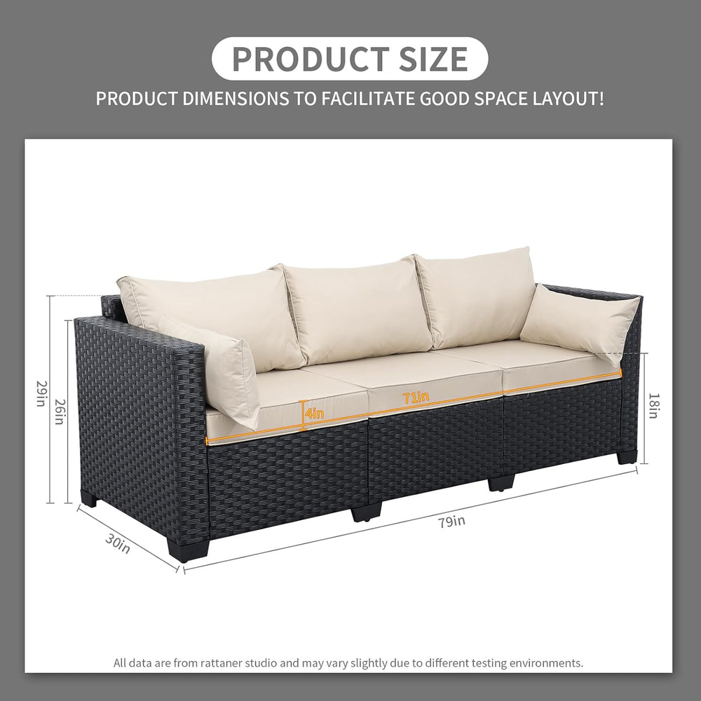 Rattaner Patio Furniture 3-seat Sofa Wicker Outdoor Furniture Outdoor Couch D...