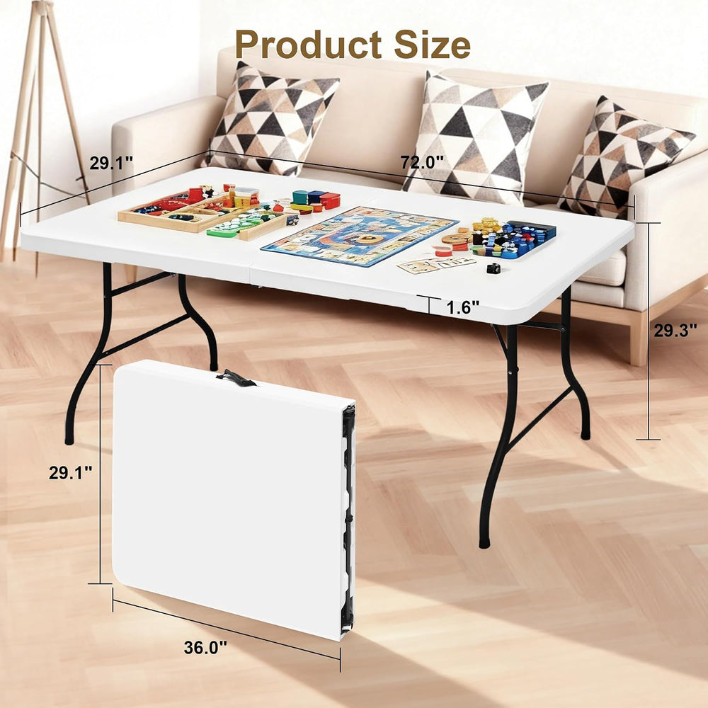 Heavy Duty 6ft Folding Table, Portable Fold-in-Half 6 Foot Foldable Table, Ta...