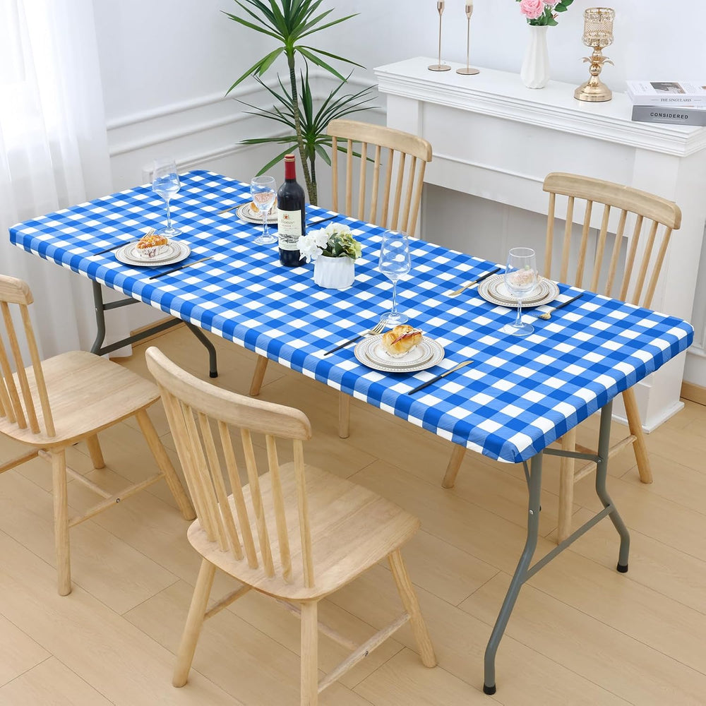 Smiry 8 Foot Picnic Table Cloth 4 Pack, Elastic Fitted Polyester Tablecloth
