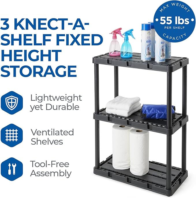 Gracious Living 4 Pack Light Duty Storage Shelves, Knect-A-Shelf 3-Shelf Vent...