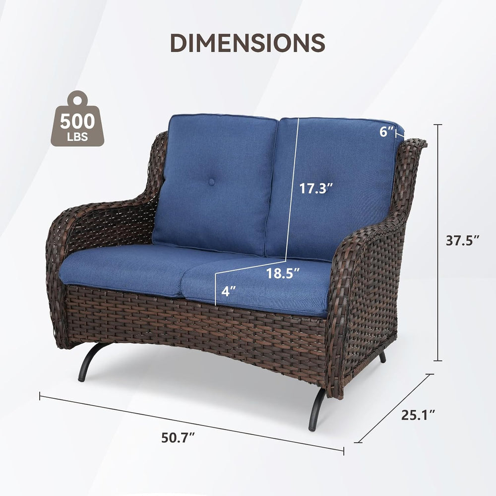 Patio Loveseat Wicker Loveseat Rattan Glider Sofa with Curved Armrest Thickin...