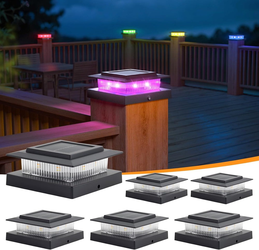 APONUO 6 Pack Solar Post Cap Lights Color Changing, Fits 4x4 Posts