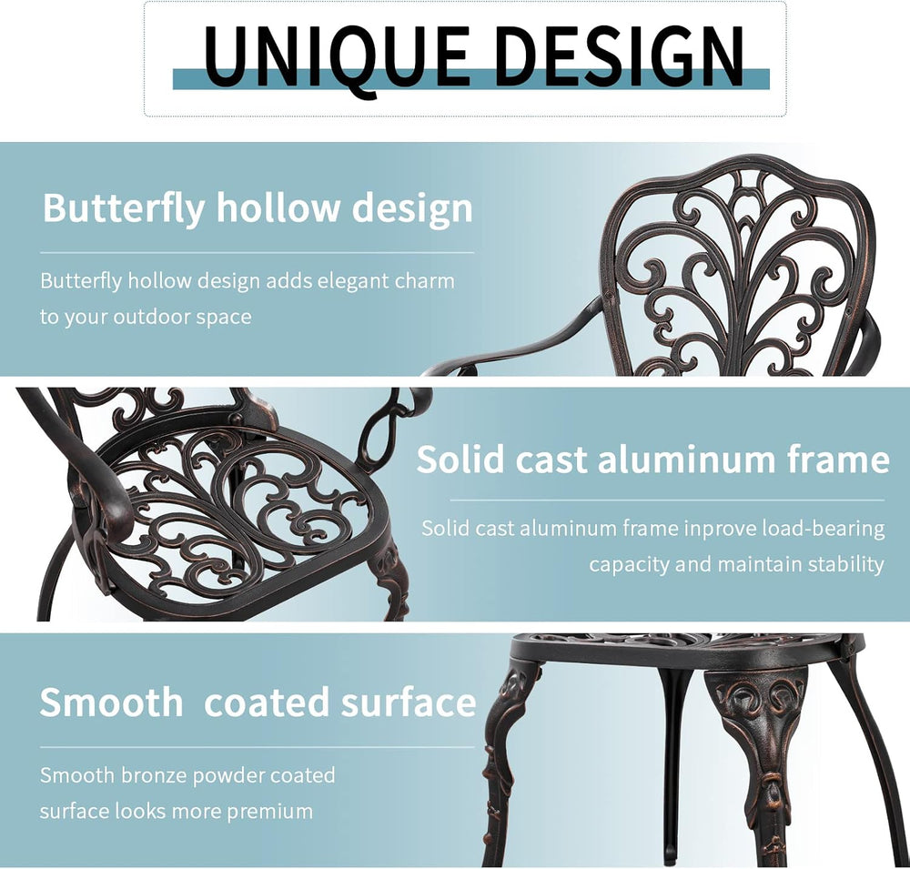 Outdoor Bistro Table and Chairs Set of 2 Cast Aluminum Patio Bistro Set with ...