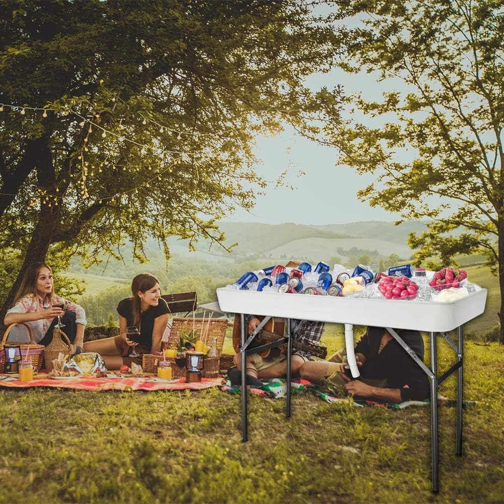VINGLI 46" Extra Large Party Ice Cooler Folding Table, Portable Tailgate...
