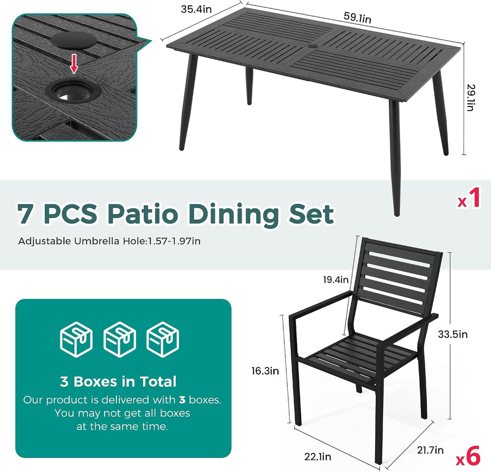 Pamapic 7-Piece HDPE Outdoor Dining Set, All-Weather Patio Furniture Set with...