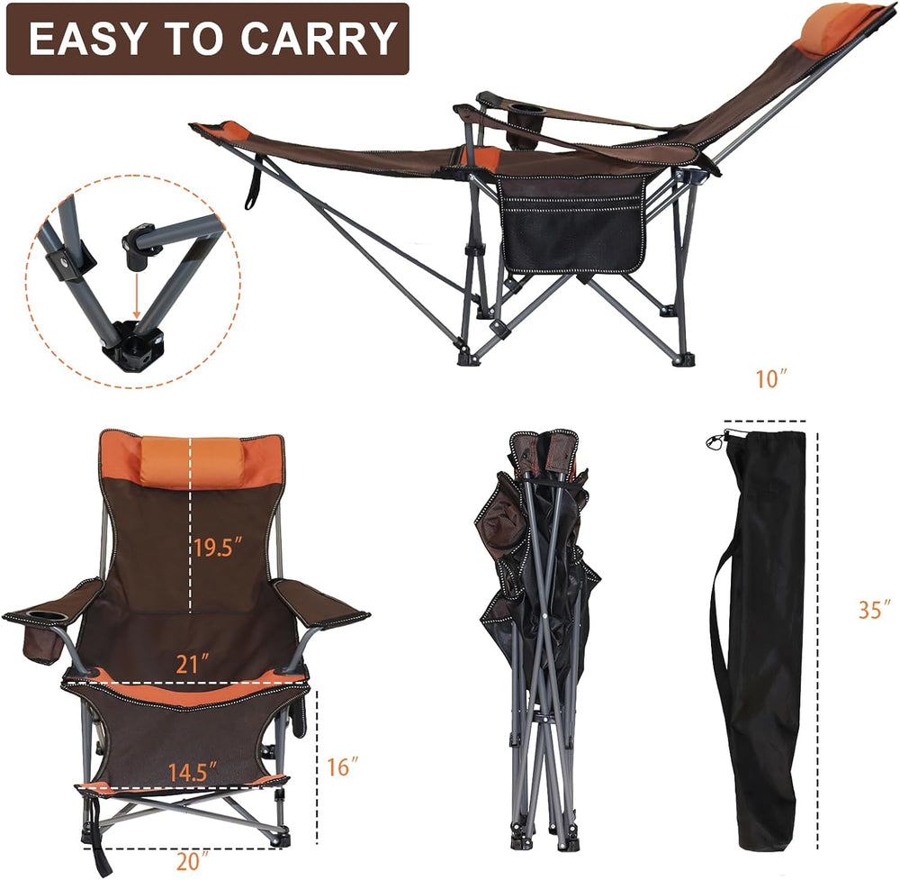 Camping Lounge Chair with Headrest Footrest and Storage Bag