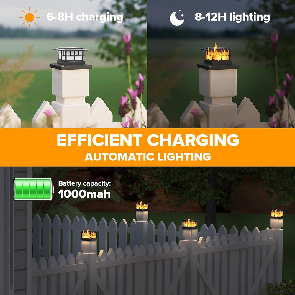 LUTEC 8 Pack Solar Post Cap Lights, IP65 Waterproof Solar Flame Fence Post Li...