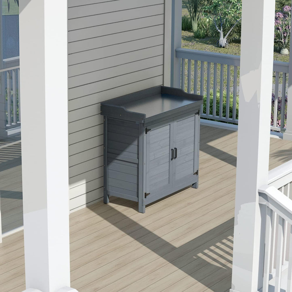 GDLF Outdoor Storage Cabinet with Work Bench, Garden Potting Table, Gray