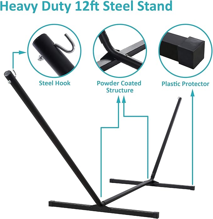 SUNCREAT Hammock with Stand 2 Person Heavy Duty, Freestanding Hammock with Sp...