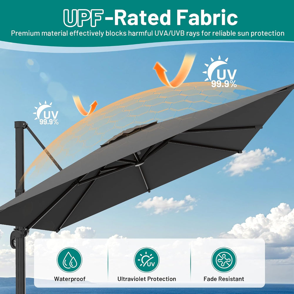 AreShark 9 X 9 FT Cantilever Umbrella w/ 360-Degree Rotation, Gray