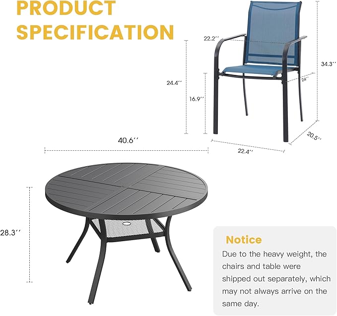 VICLLAX Patio Table and Chair Set of 4, All Weather Metal Round Outdoor Dinin...