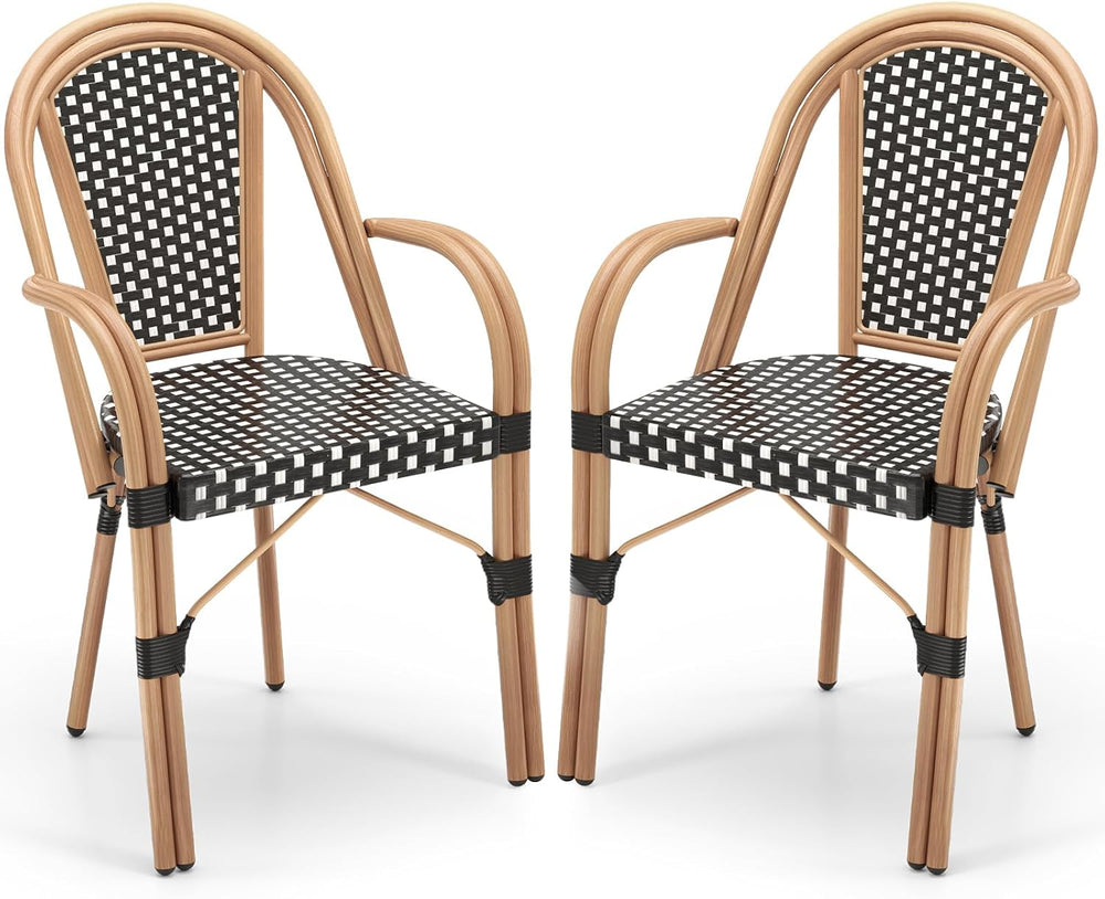 Tangkula Wicker Patio French Bistro Dining Chairs Set of 2