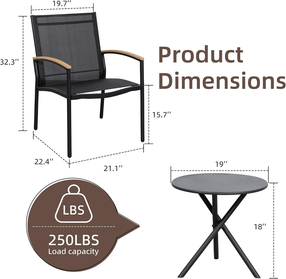 Shintenchi 3 Pieces Patio Bistro Sets, Outdoor Textilene Fabric Conversation ...