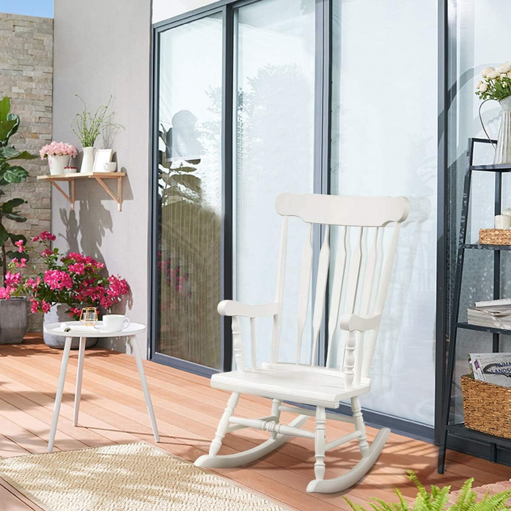 GIANTEX Indoor & Outdoor Wood Rocking Chair, Patio Rocking Chair, White