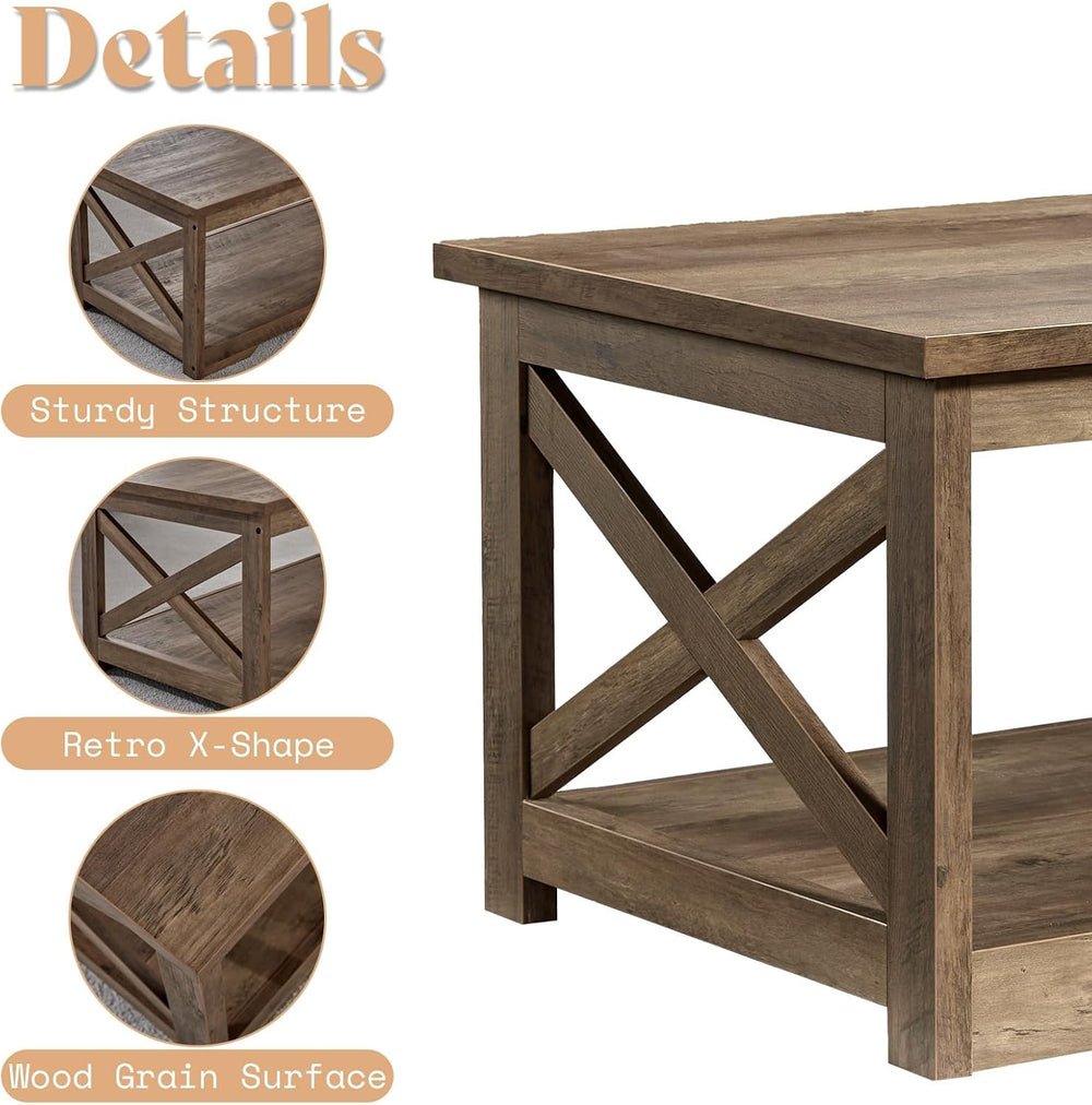 AMERLIFE Living Room Furniture Set, 59" Barnwood TV Stand with Fireplace