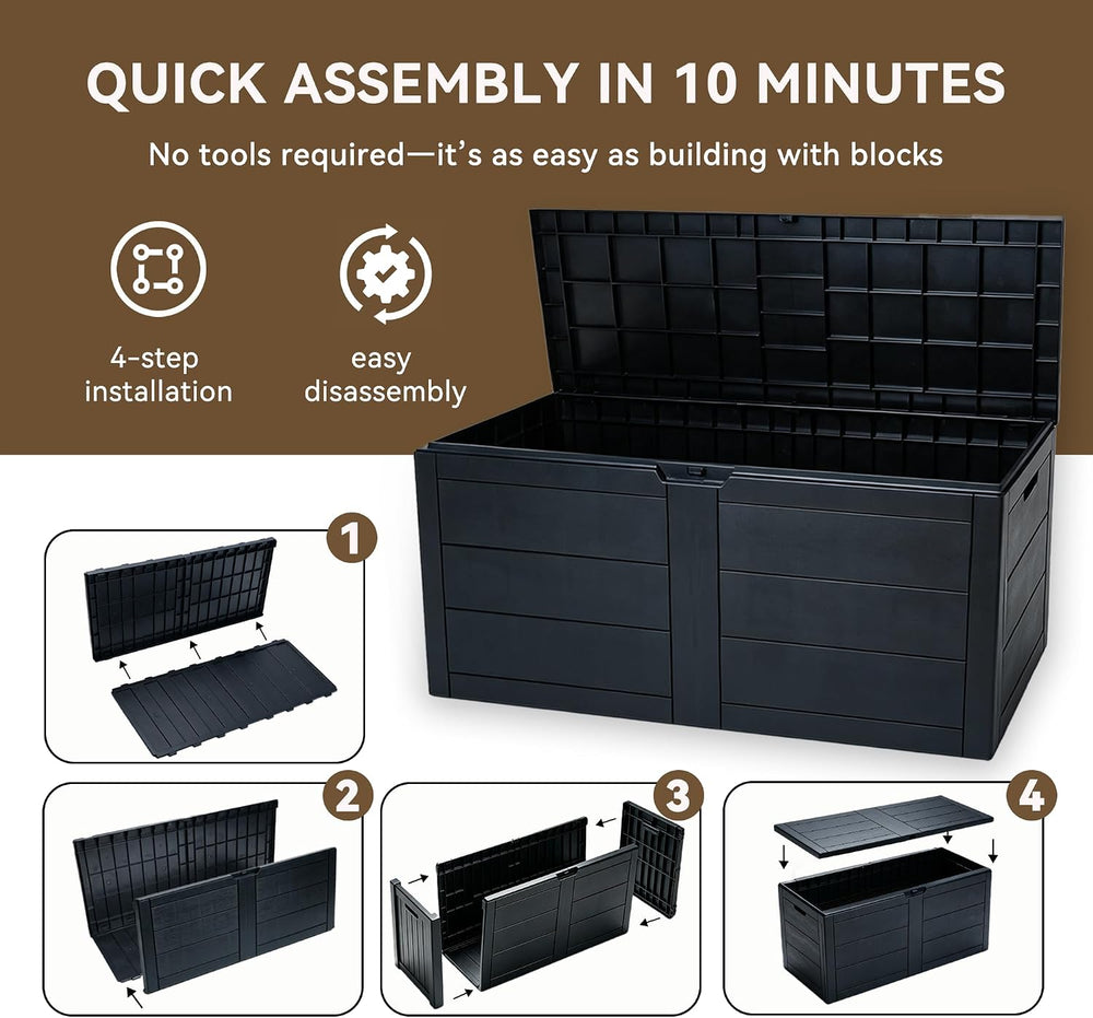 70 Gallon Deck Box, Outdoor Storage Box Waterproof, Patio Storage