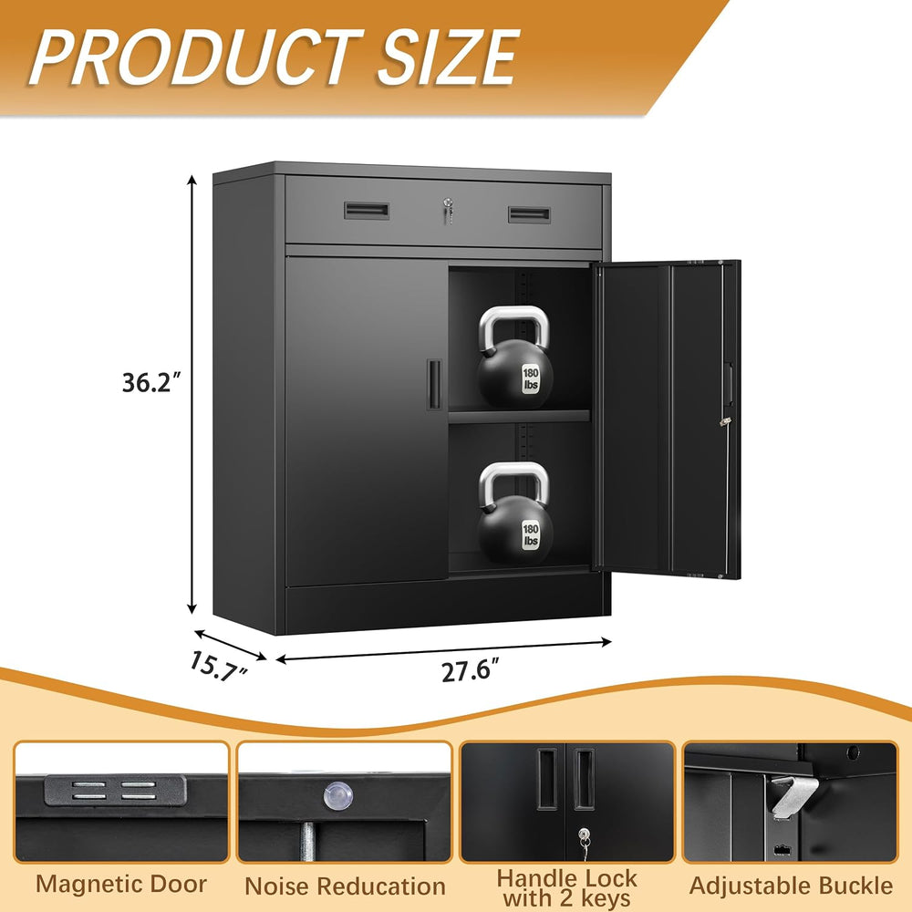 36" H Metal Storage Cabinet, Garage Storage Cabinets, Locking Cabinet wi...