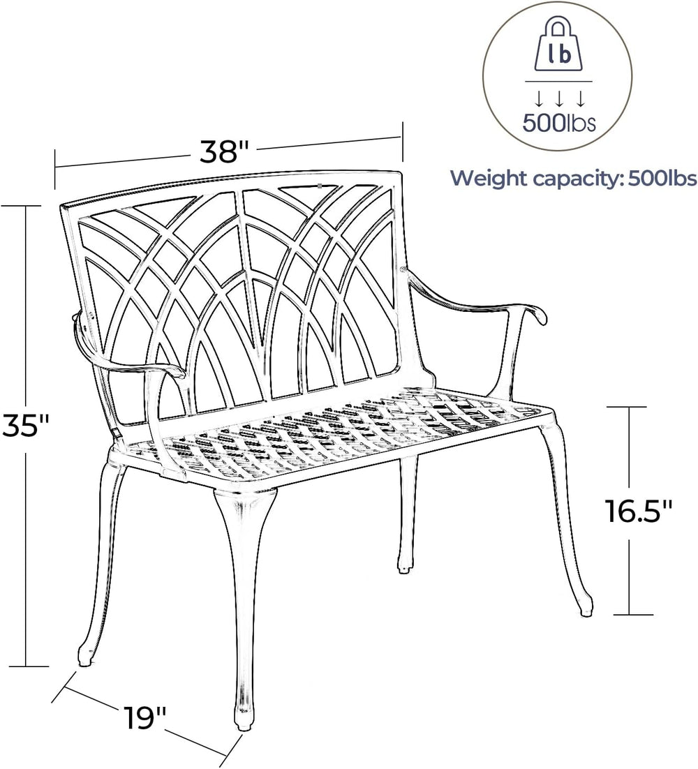 Laurel Canyon 38" Outdoor Patio Bench, Cast Aluminum Construction Furnit...