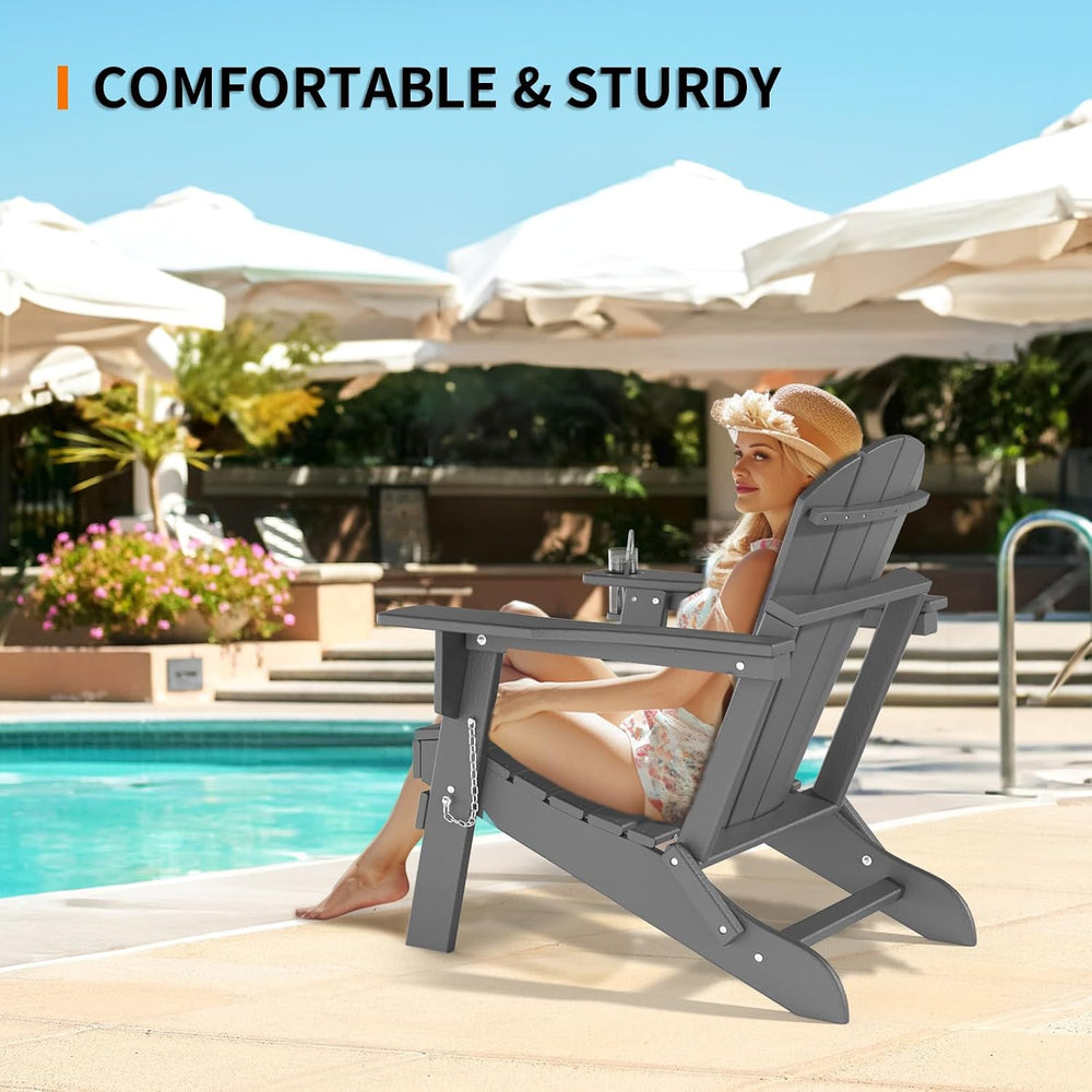 VINGLI Plastic Adirondack Chairs Set of 4, Folding with Cup Holder, Waterproo...