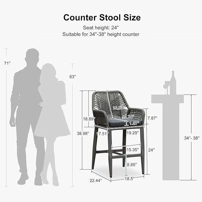 PURPLE LEAF Outdoor 24" Counter Height Bar Stools Chair Set of 2, All We...