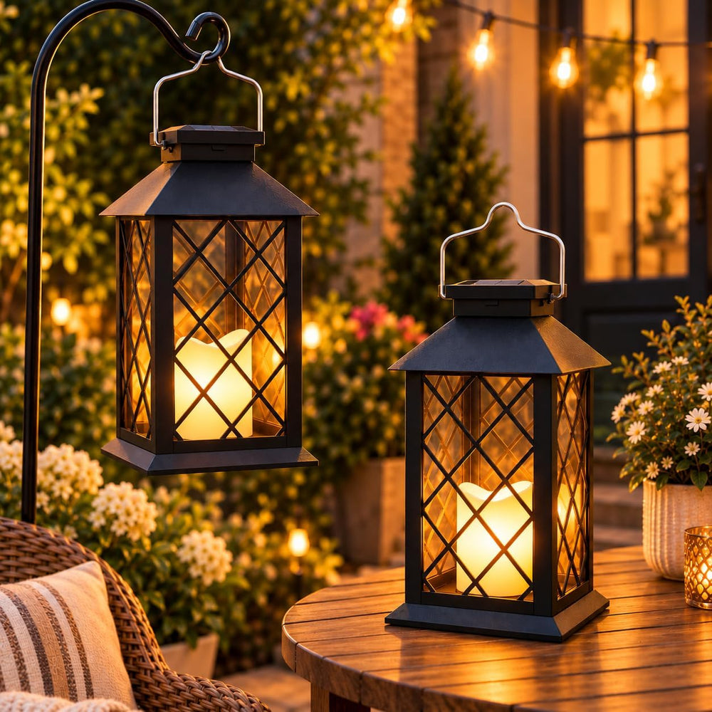 2 Pack 14'' solar lanterns outdoor waterproof，Includes flameless candles