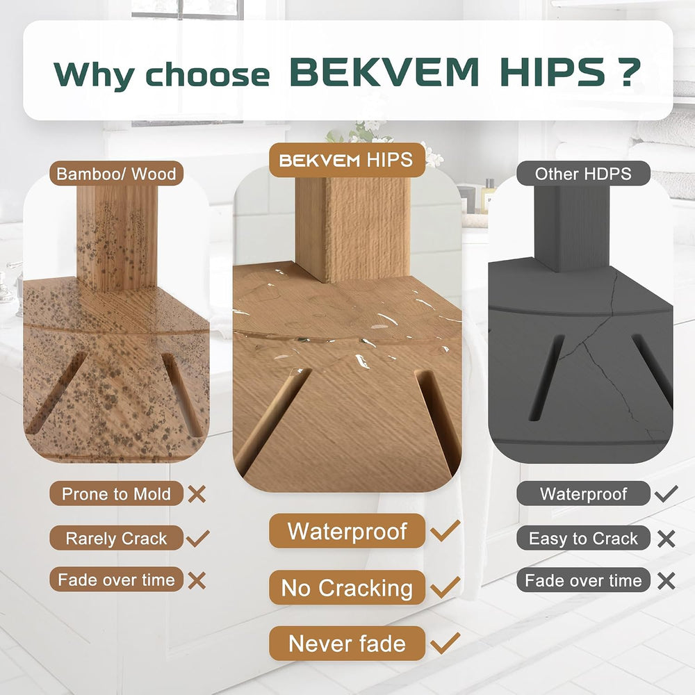 Waterproof HIPS Corner Stool for Shaving Leg, Inside Shower, Brown
