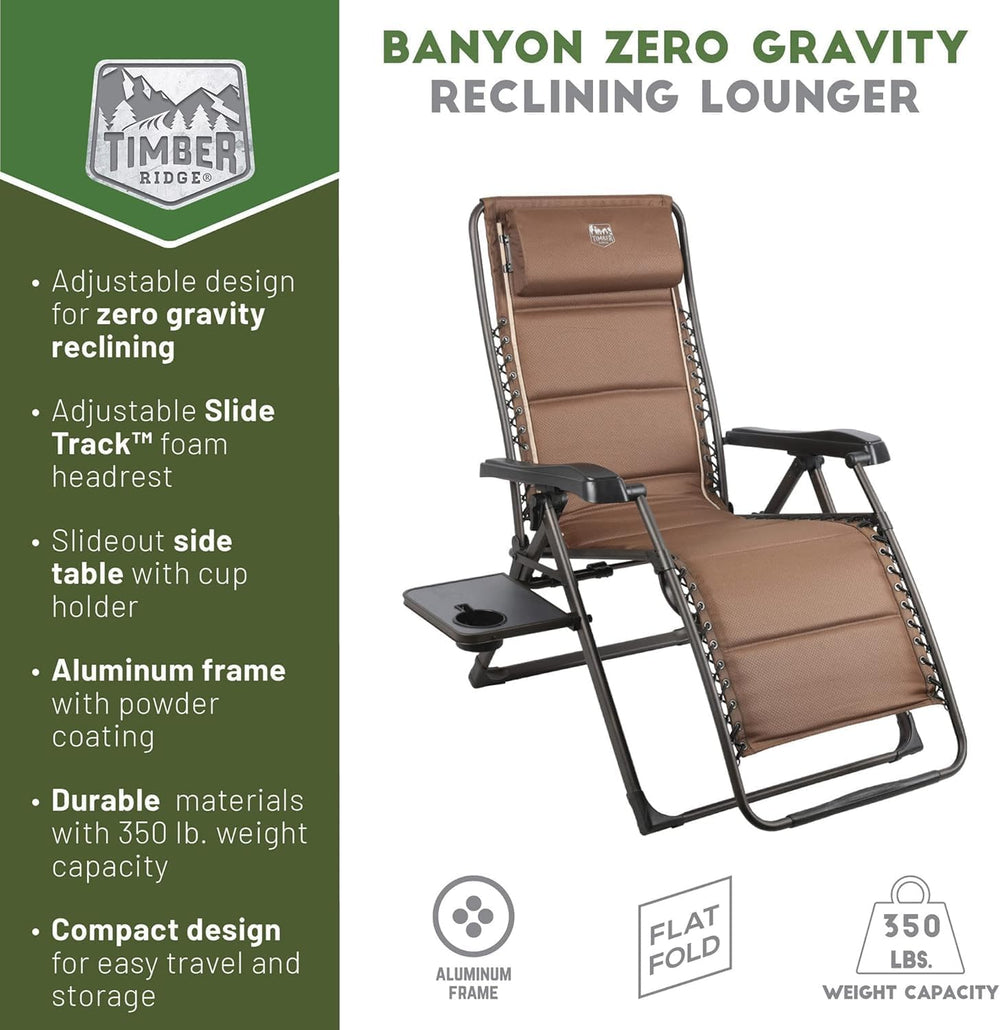 Timber Ridge Aluminum Zero Gravity Chair Set of 2, 350 lb Capacity Each