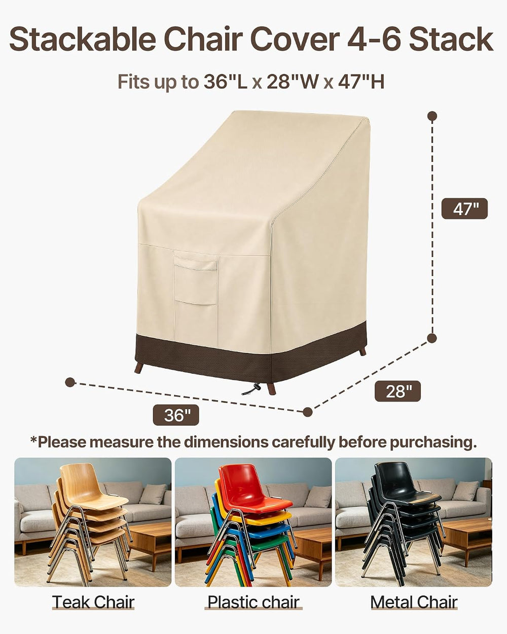 Vailge Stackable Patio Chair Covers & Outdoor Furniture Covers Waterproof
