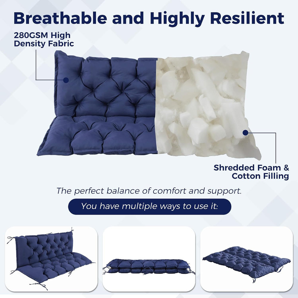 IASEAHK Porch Swing Cushions, 40×40×4 Inch, Waterproof, Navy Blue