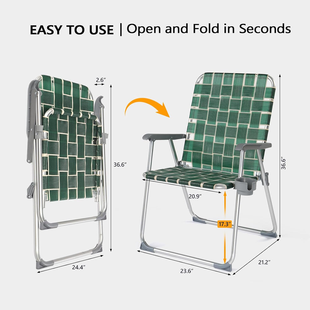 VINGLI Folding Webbed Oversized Lawn Chairs with Detachable Cup Holder, 300 L...